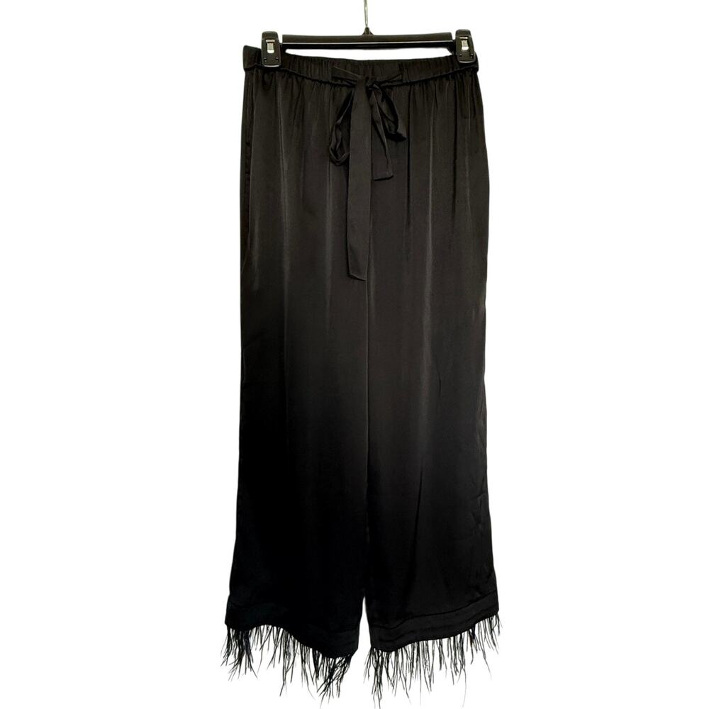 L'Academie Los Angeles Ostrich Feather Hem Pants Size S Satin Lounge Pants Item